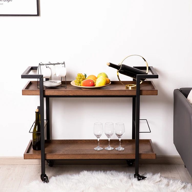 Винтажная металлическая стойка для вина в промышленном стиле, деревянная тележка для бара с колесами