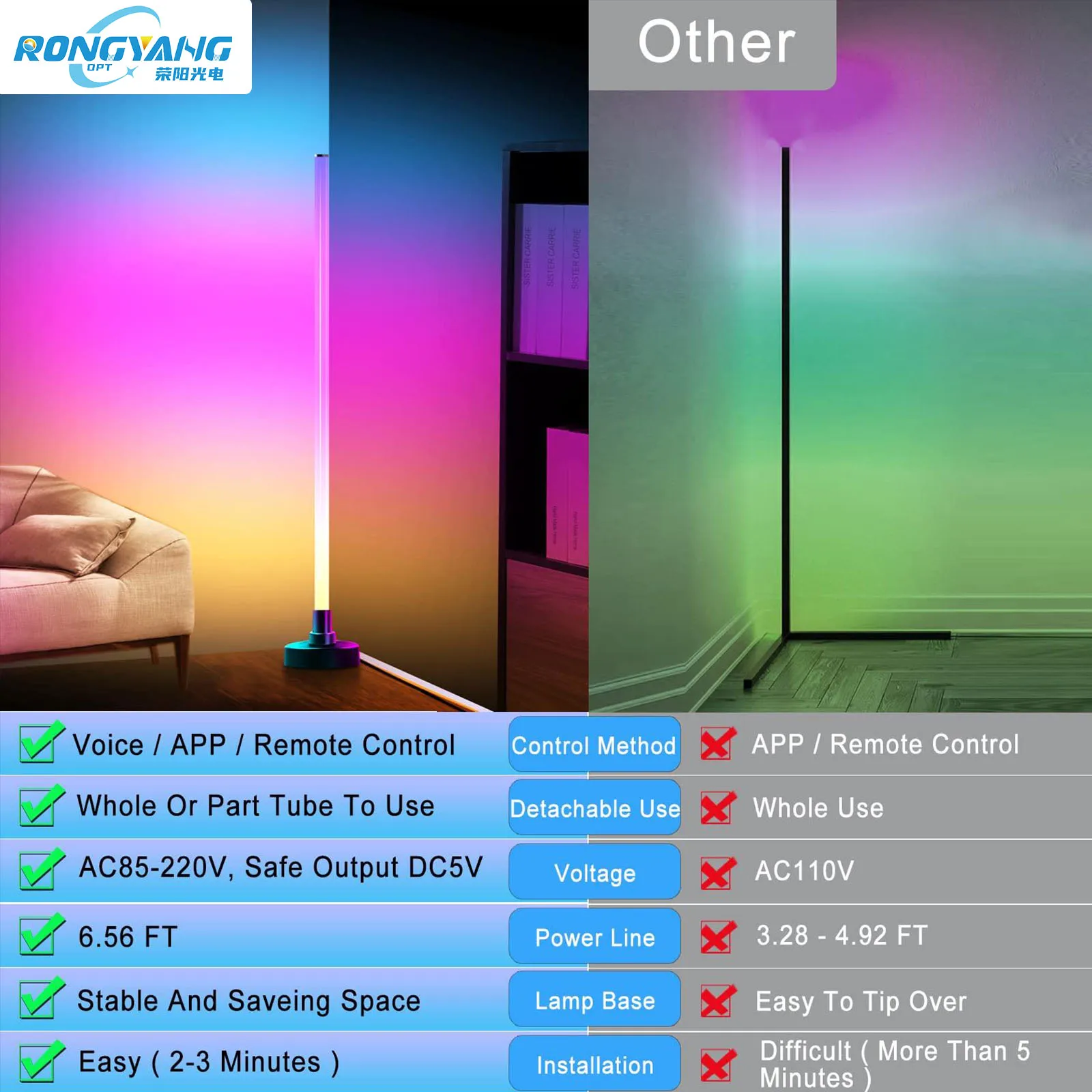 Christmas Lights Indoor WiFi App Remote Control LED Standing Light Nordic Modern RGB Smart Corner Floor Lamp For Living Room