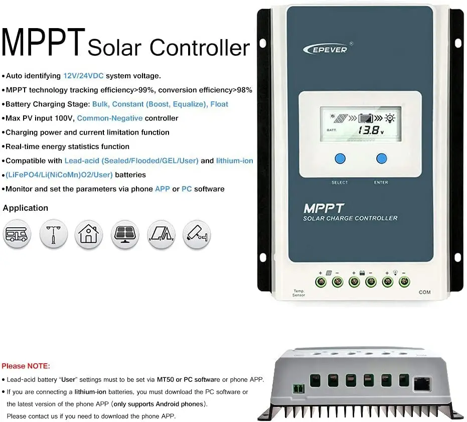 12v 24v off grid system controller Tracer 2206AN pv 60v solar panel charge controller epever 20a mppt solar charge controller