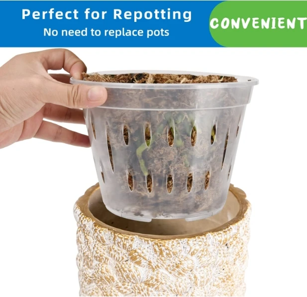 7 Inches Orchid Pots for Repotting, Clear Orchid Pot with Holes and Saucers, Breathable Slotted Orchid Planters