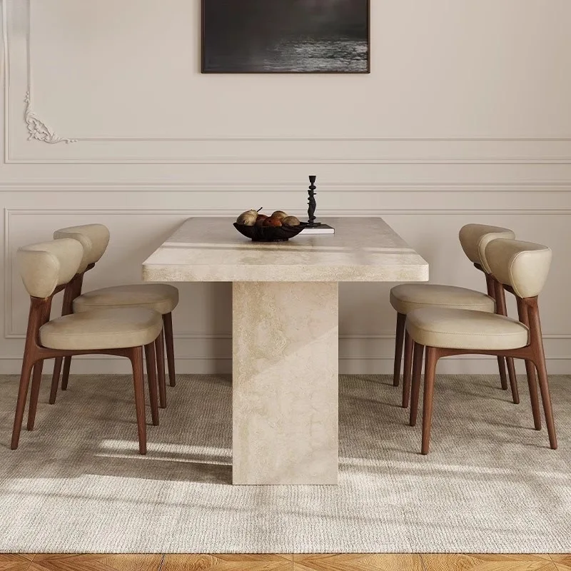Natural Beige Travertine Dining Table Stone Furniture Rectangle Stone Table Top Marble Concrete Table