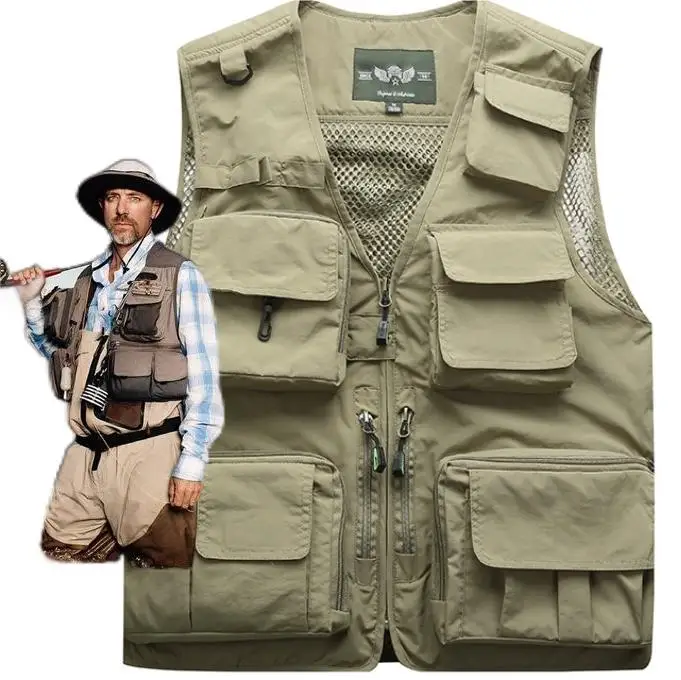 Fashion Custom Retro Cargo Outdoor Sport Men Flying Fishing Waistcoats Sleeveless Air-mesh Mesh windproof Vest Jacket