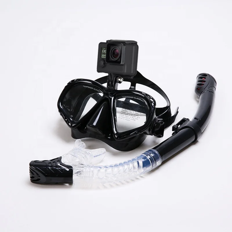 Anti fog silicone diving equipment tempered glass full face diving mask scuba diving mask and tube set with camera stand