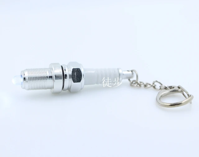Spark Plug Keychain Creative Fashion Accessories Hot Sale Auto Part Model LED Light Keyring Key Chain Ring Keyfob Key Holder