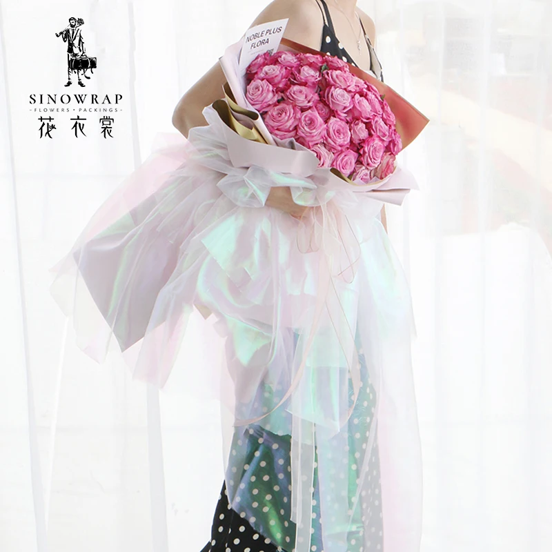 
Rainbow Florist Supplies Wholesale Fashionable Flower Wrapping Paper Bouquet Roll Mesh 