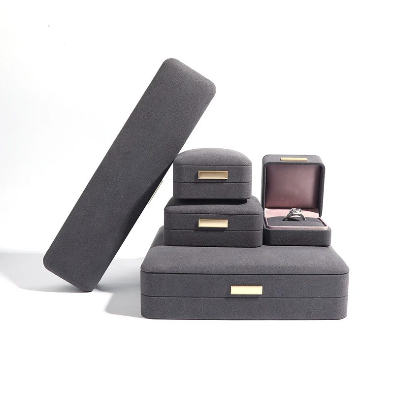 Wholesale Custom Logo velvet pink Luxury microfiber Bracelet Gift Necklace Earring microfiber jewelry Packaging Box