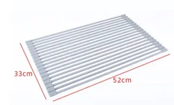 WH71 Foldable Stainless Steel Dish Drainer Roll Up Dish Drying Rack Shelf Kitchen Sink Holder Organizer Foldable Sink Mat Rack