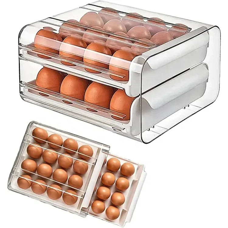 Double Layer Egg Box Drawer Type Storage Container Kitchen Refrigerator Eggs Storage Holder