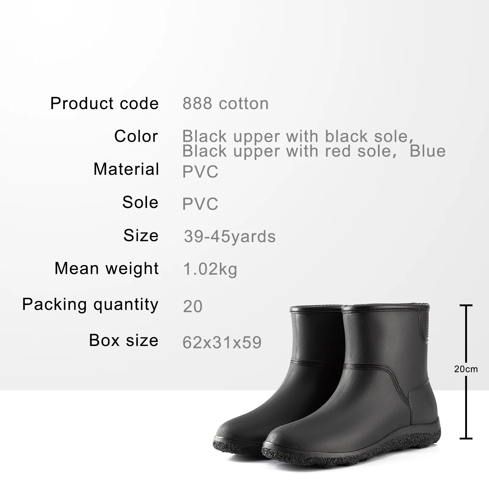 Adult Men PVC Waterproof Work Garden Soft Rain Boots Cotton Boots