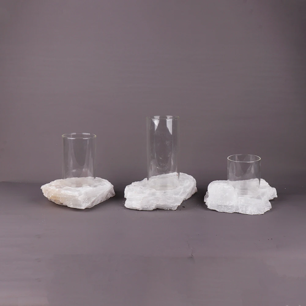 CRYSTAL GEMSTONE H0944 Wholesale Crystal Natural Transparent White Selenite Glass Flower Vase for Wedding Decoration