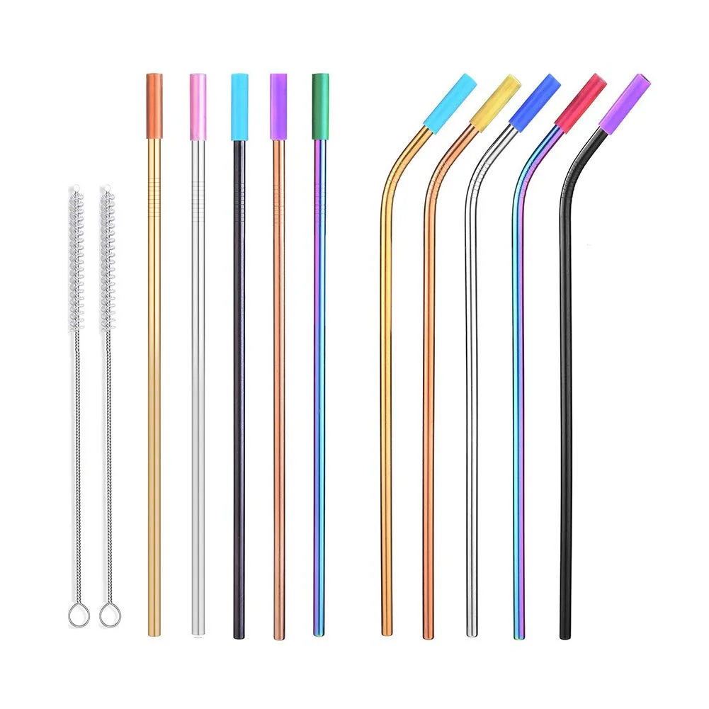 4pcs Reusable Stainless Steel Straws 8.5 Inches Drinking Straw Set Customized Logo
