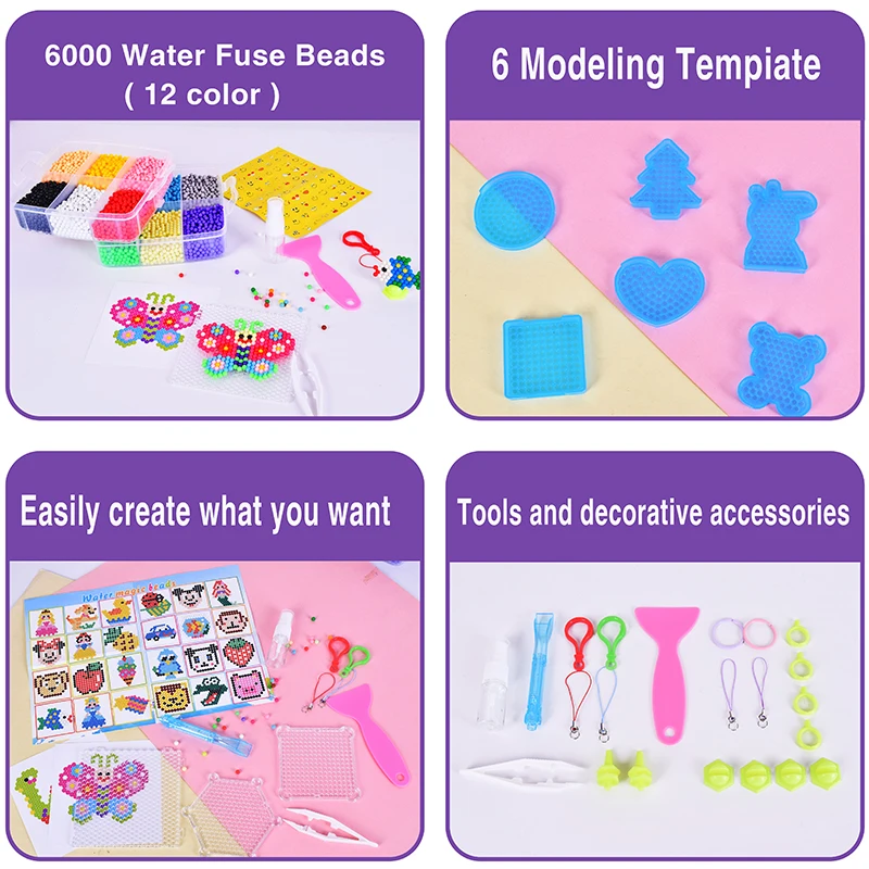 PVA Custom Wholesale 12 Colors Eco Friendly Kid Children Educational Toys Small Three-Layer 5mm Water Fuse Beads Kit