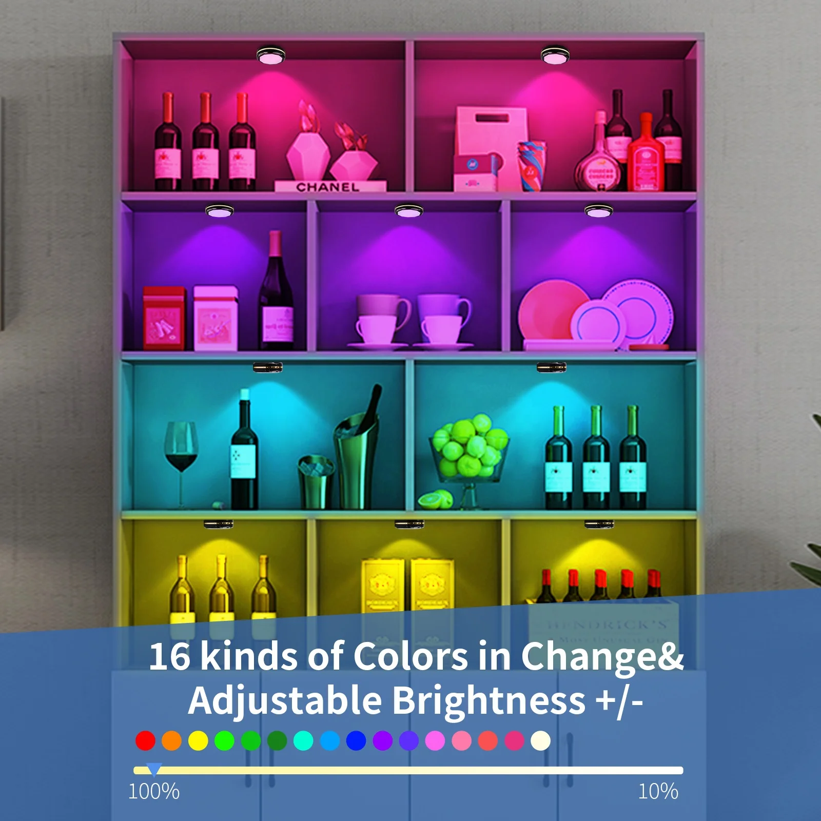 Ultrathin RGB Round USB Wardrobe Puck  Light Rechargeable Indoor Bookcase Display Cabinet Lighting Surface Mount Puck Light