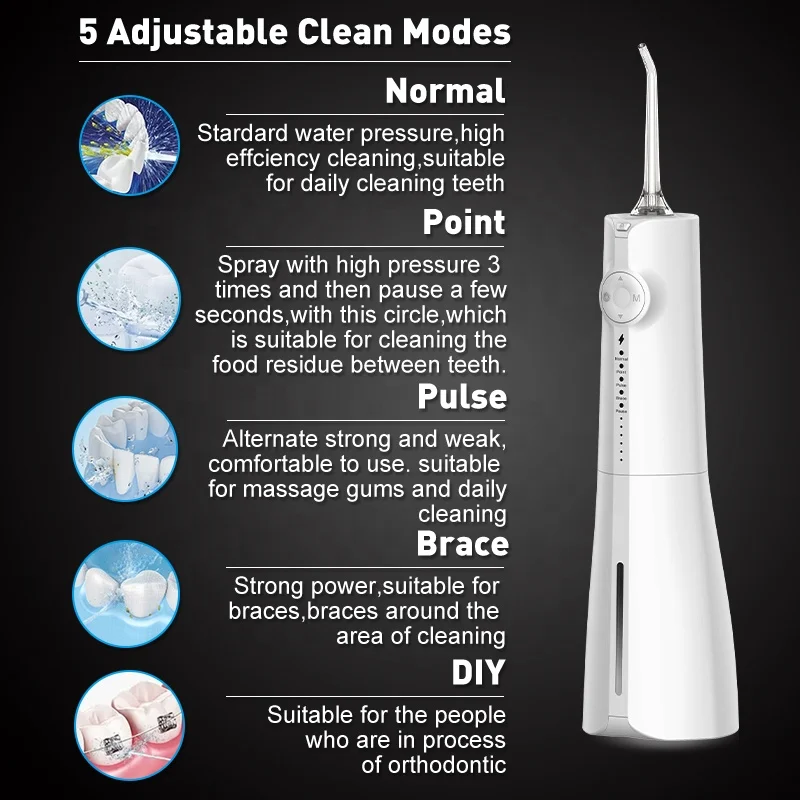 water flosser oral irrigator water teeth pick clean grey led ipx7 dental cleaner faucet dental water flosser for kids