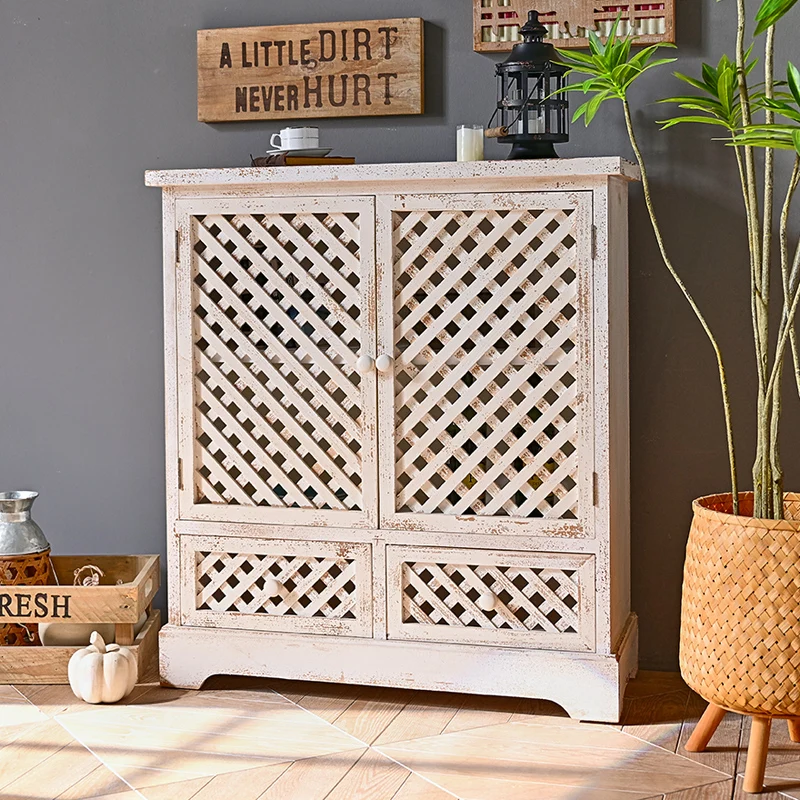 INNOVAHOME manufacturers supply bedroom living room rustic unique handmade white solid wood storage side cabinet