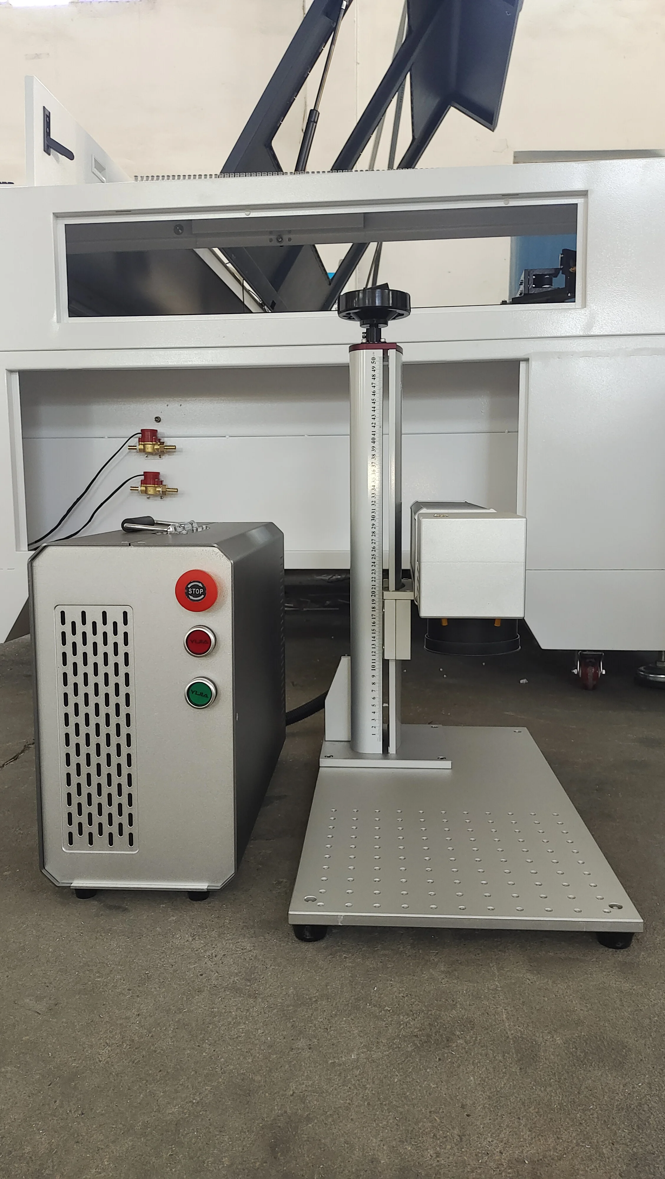 60W JPT mopa fiber laser for metal with 300*300mm Size Lens SG7110 Scan Head EZCAD Control Double Red Dots Rotatory