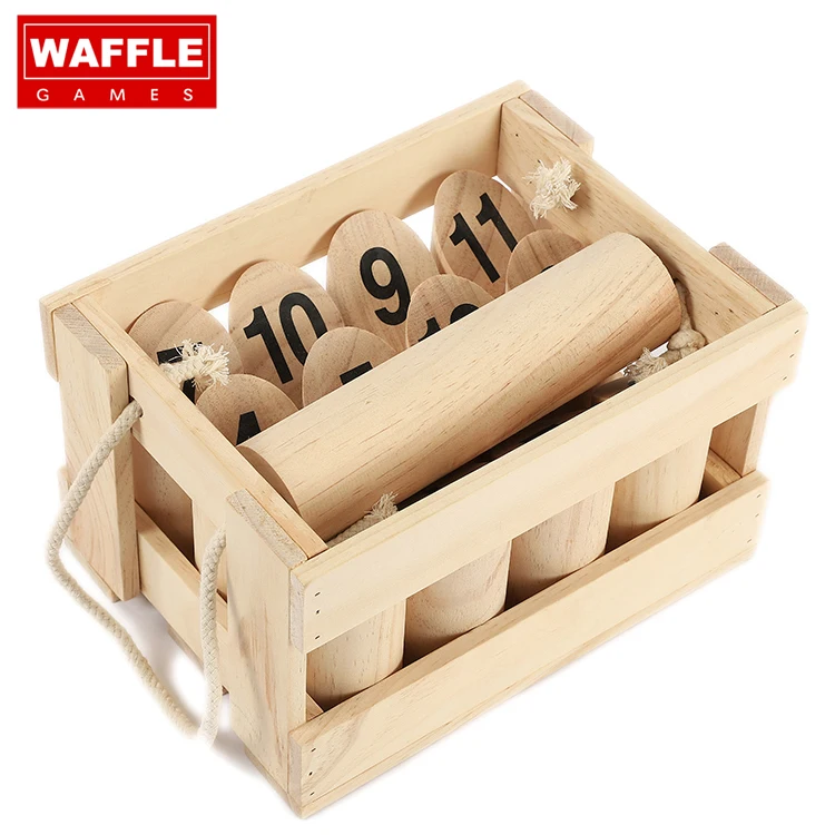 
WAFFLE GAMES Premium Natural Wood Outdoor Lawn Number Kubb With Durable Crate 