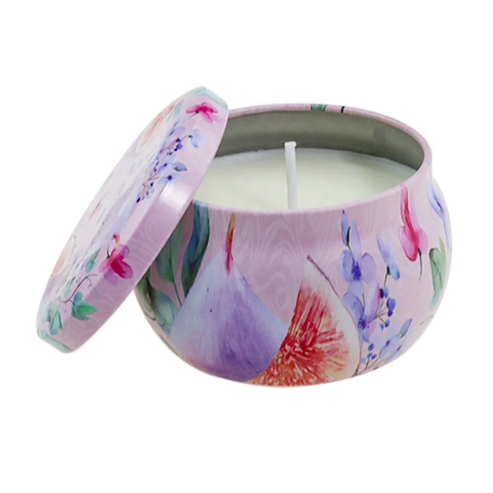 Chinese Custom Private Label Fruit Flower Design Making Soy Wax 4.4 oz Tin Set Scented Candle