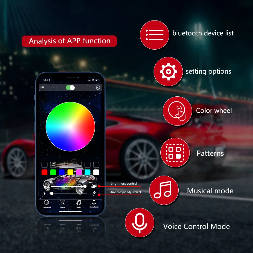 18 in 1 APP Control Acrylic RGB Car Fiber Optic Light Vehicle Universal LED Car Ambient Light Strips