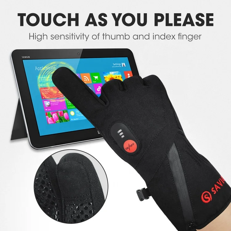 Custom Riding Silicon Anti Slip Windproof Microfiber Electric Safety Heated Gloves Touchscreen Heating Gloves