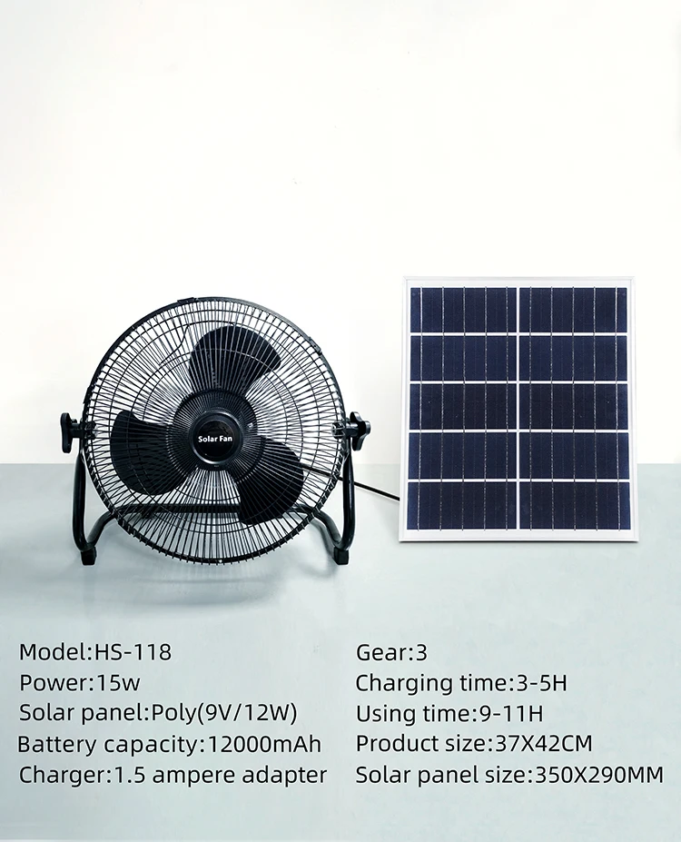 Solar Fan with 18650 Lithium 4000mah Battery Can Be Charged Solar or Plugged In Single Wind Speed