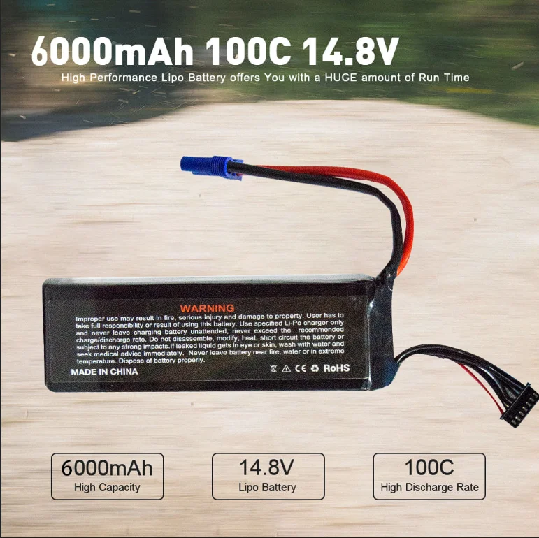 High quality low price powerful LYW 6000mAh 100C 14.8V FPV drone battery lithium polymer battery