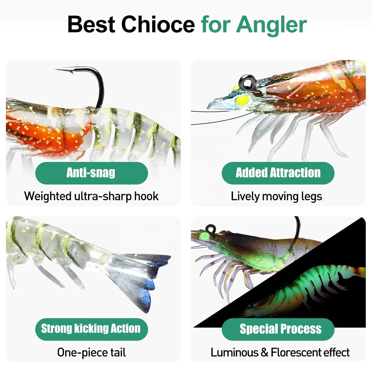 Truscend Supplier Small Shrimp Lure prawn lure Pre-Rigged fishing lures Swimbait saltwater Freshwater for Wholesale