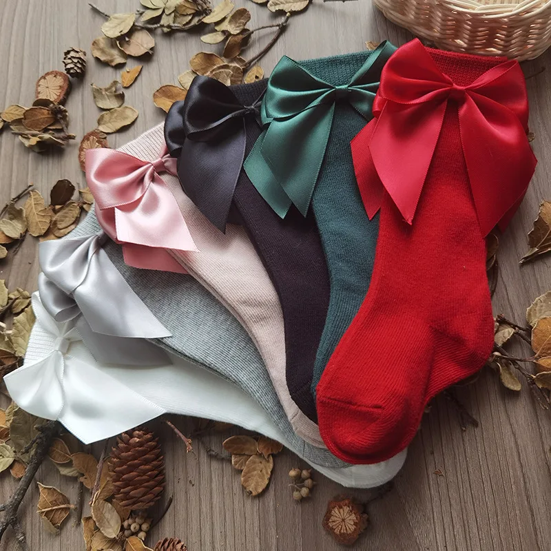 Autumn and Winter Mid-Length Bow Stockings for Kids Spanish Inspired Cotton Knitted Baby Socks