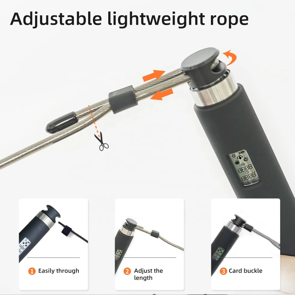 LCD display skipping rope high-end stainless steel decoration ring adjust smart digit  cordless jump rope