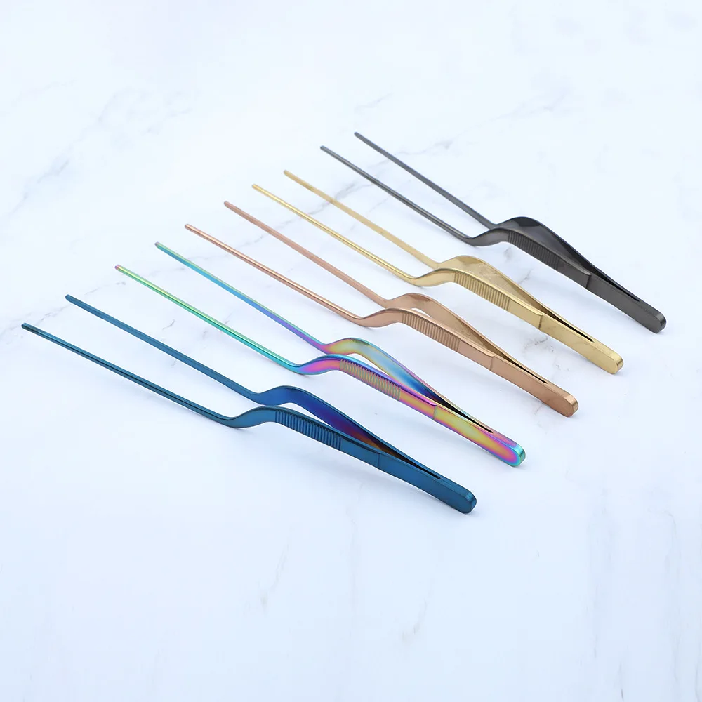 8.3in Stainless Steel Precision  Kitchen Cooking Tweezers Culinary Curved Pointed Tweezers