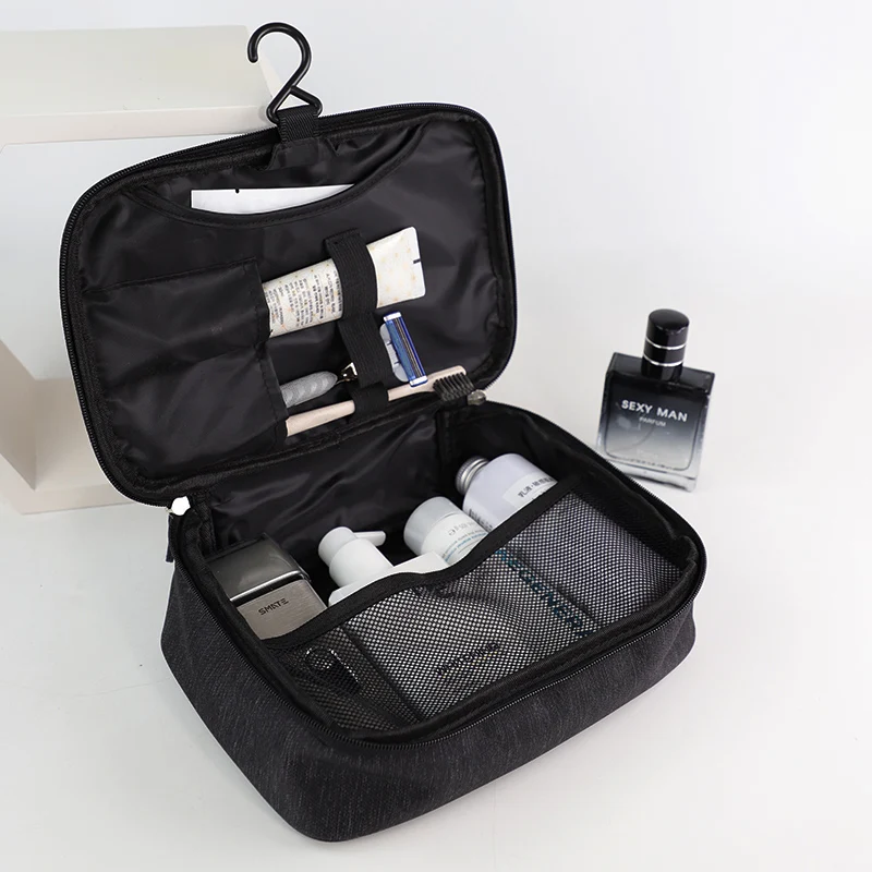 Wash Zipper Cosmetic Pouch Waterproof Bags Toiletries Handle Black Customized Logo Organizer Makeup Nylon Toiletry Bag