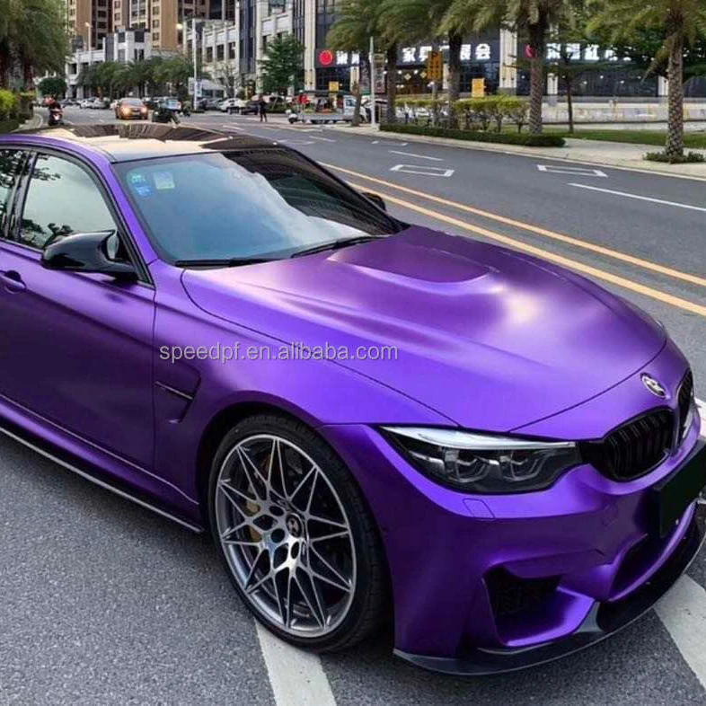 Monochrome Matte 1.52*18m Body Film Imported Low Viscosity Satin Purple Wrapped Film For Car