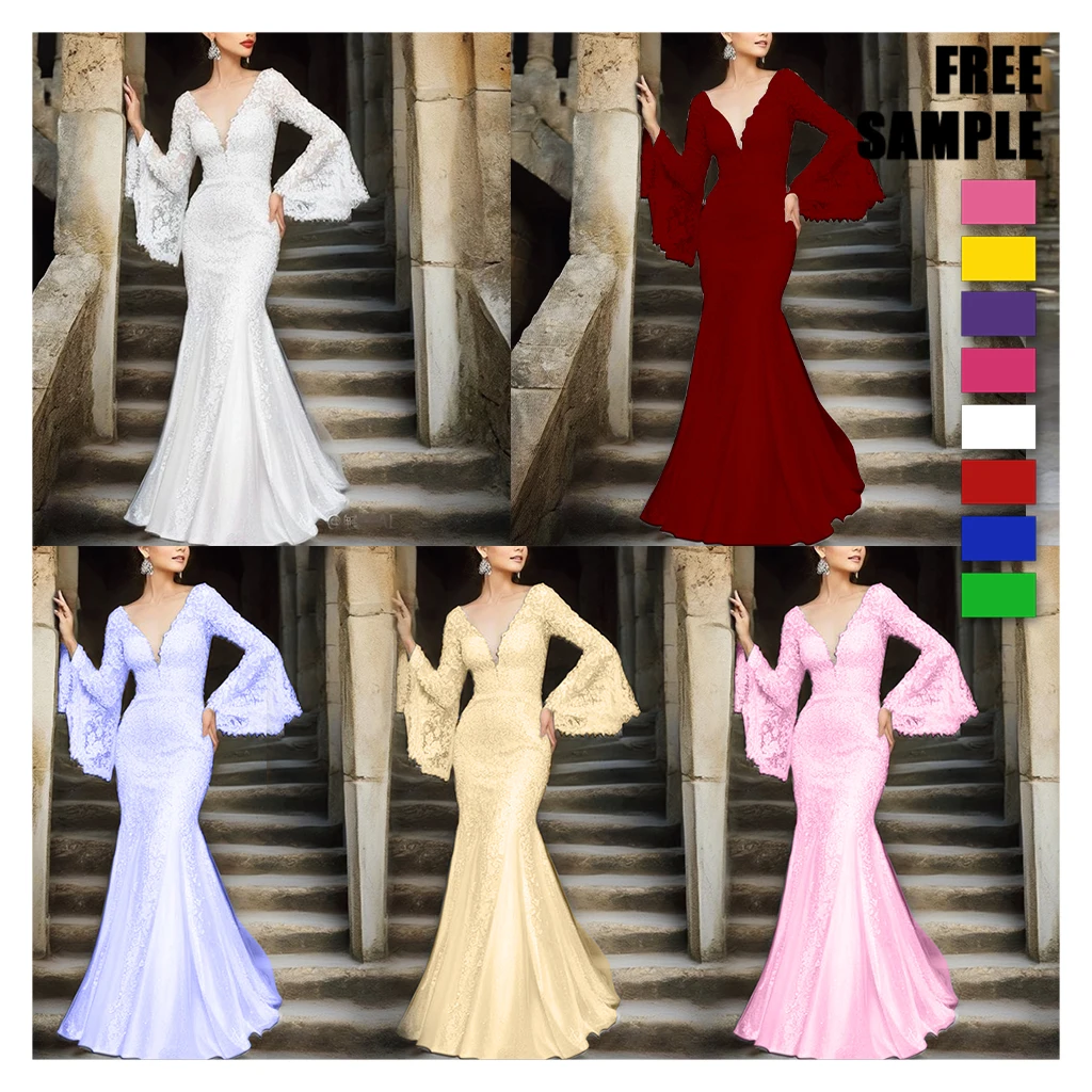 Custom Wine Red Prom Long Sleeve Dress Open Back Ladies Formal Evening Dresses For Women Luxurious