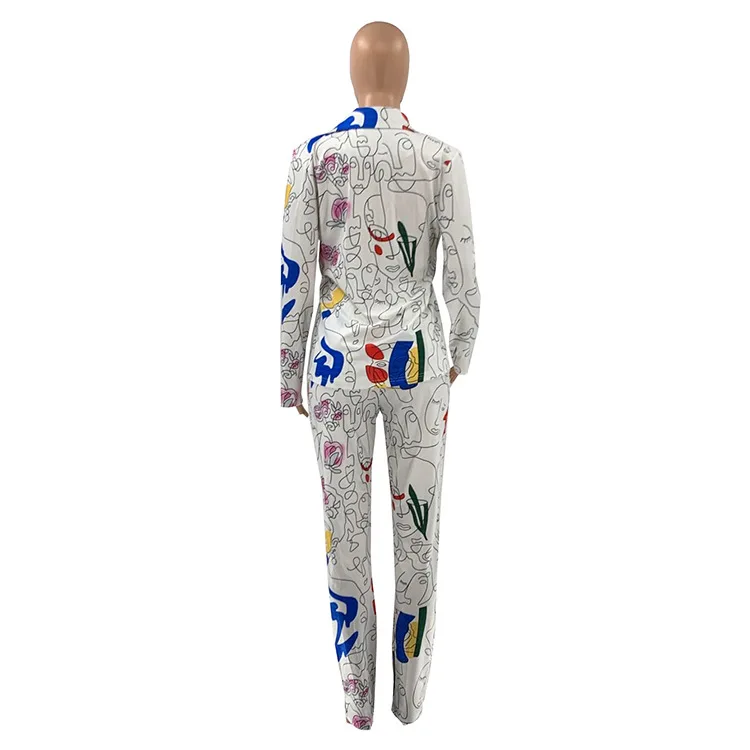 MT233-6042  Women Long Trench Coat and pants set Blazer Suit Women Cloak Floral Long tops and trousers Woman Suits Plus size 3X