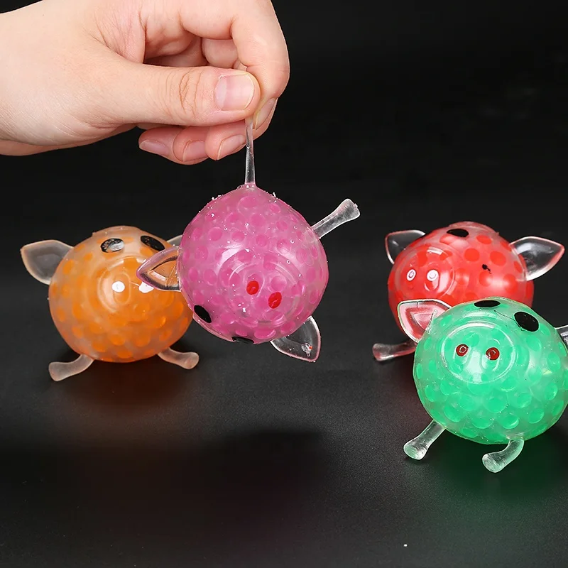 Wholesale TPR material Splat Pig ball Stress Relief Toy With Bead Inside Soft Squeeze Stress Toys Anti Stress Relief Ball