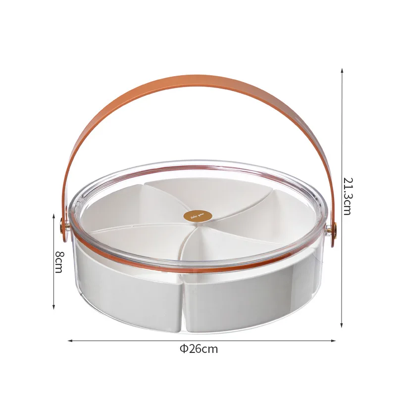 Portable Round Plastic Clear Divided Serving Veggie Tray Platter Food Storage Container Boxes With Lid&Handle