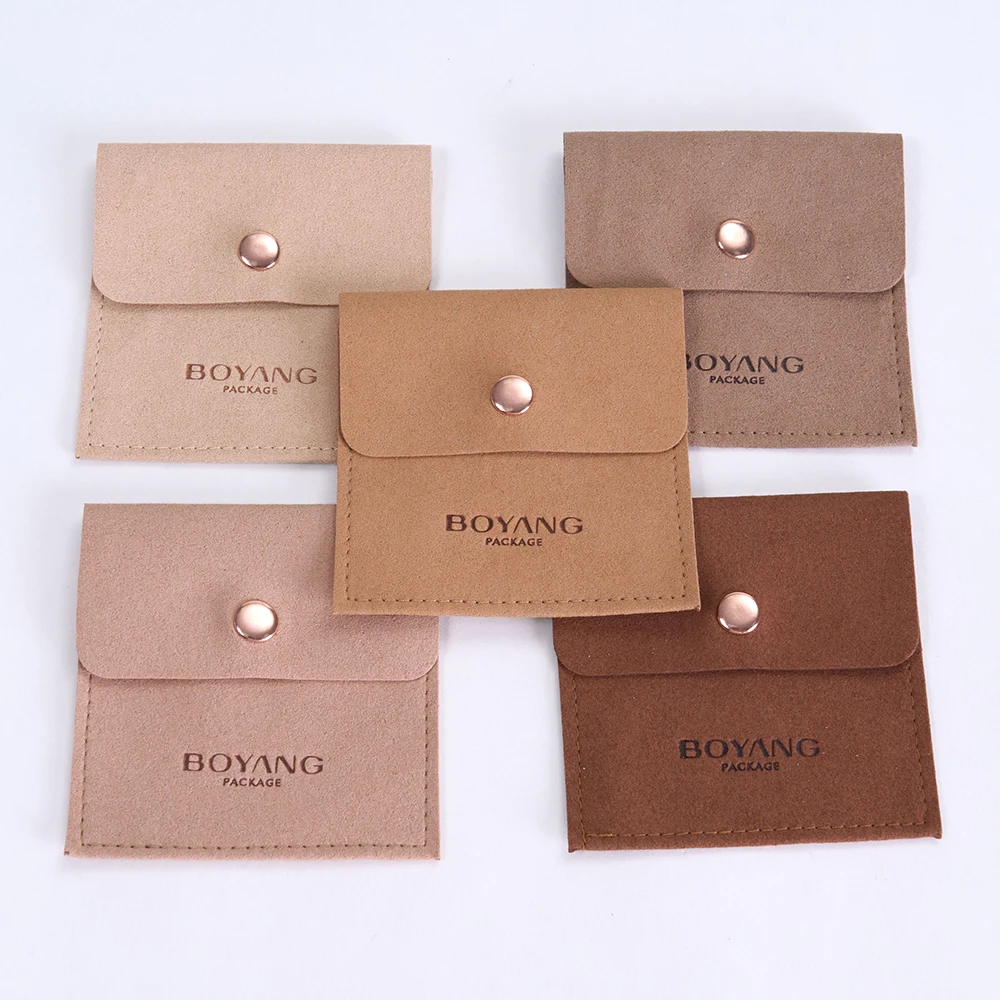 Custom Logo Envelope Flap Bag Snap Suede Microfiber Jewelry Pouches