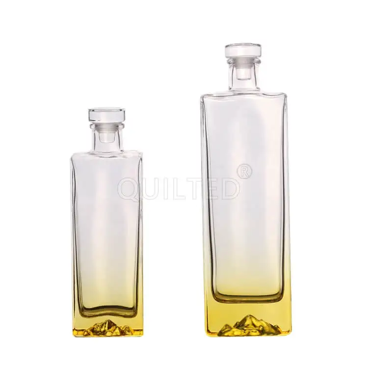 Sealed Unique carved flat Rectangle Shaped Clear Glass Liquor Bottle Rum 500ml Nordic Gin Whiskey Vodka Liquor Spirit Bottle