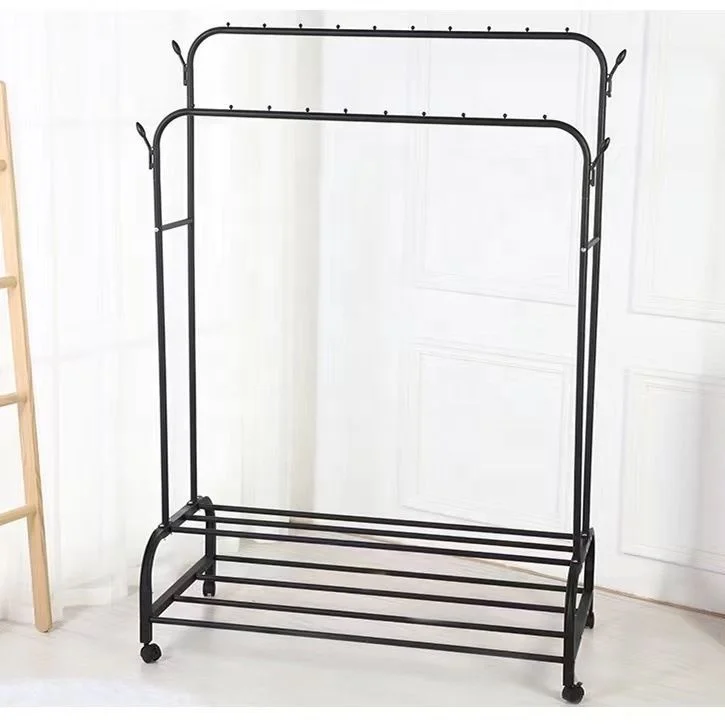 Popular Movable Coat Rack Clothes Hanger Stand Garment Rack With Bottom Shelf