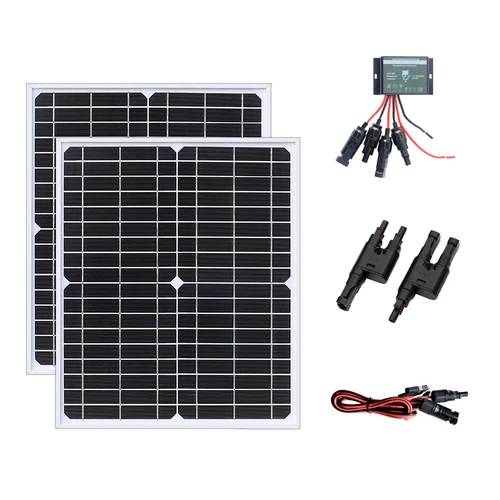 Mono Portable Generator Glass Solar Panel 18V / 20W 410 * 320 * 17mm + Black Waterproof 10A Controller + 2m Alligator Clamp