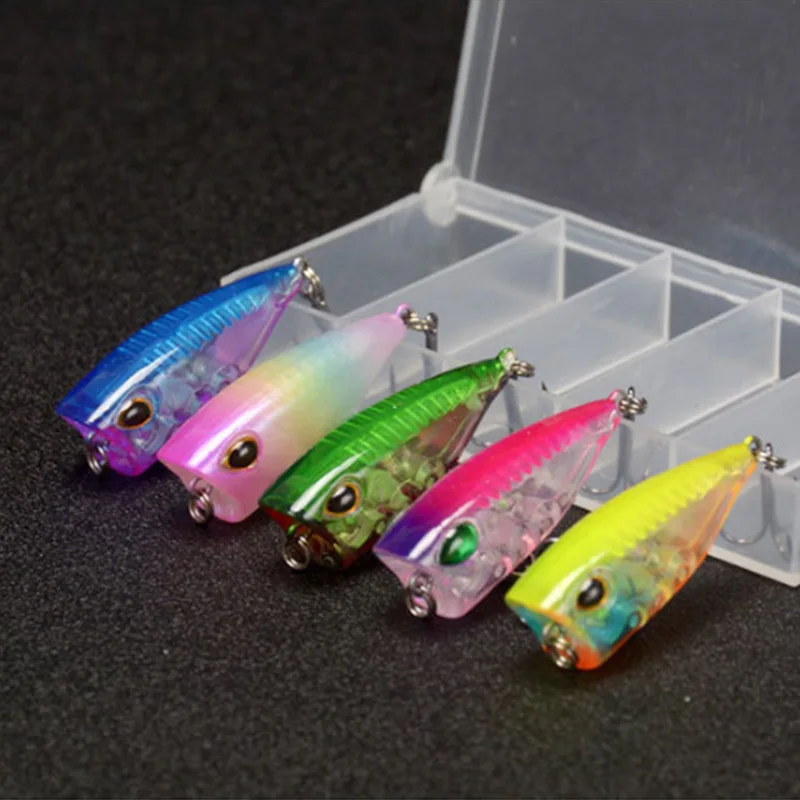 Factory 5pcs 4cm 3.5g Worldwide Hot Selling Hard Bait Popper Lure Kit Fishing  Drop Shipping New Topwater Popper Fishing