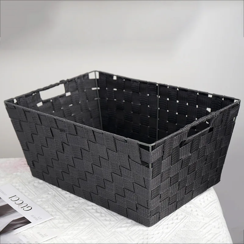 Amazon hot desktop pink organizer basket snacks and sundry box Polypropylene belt woven basket