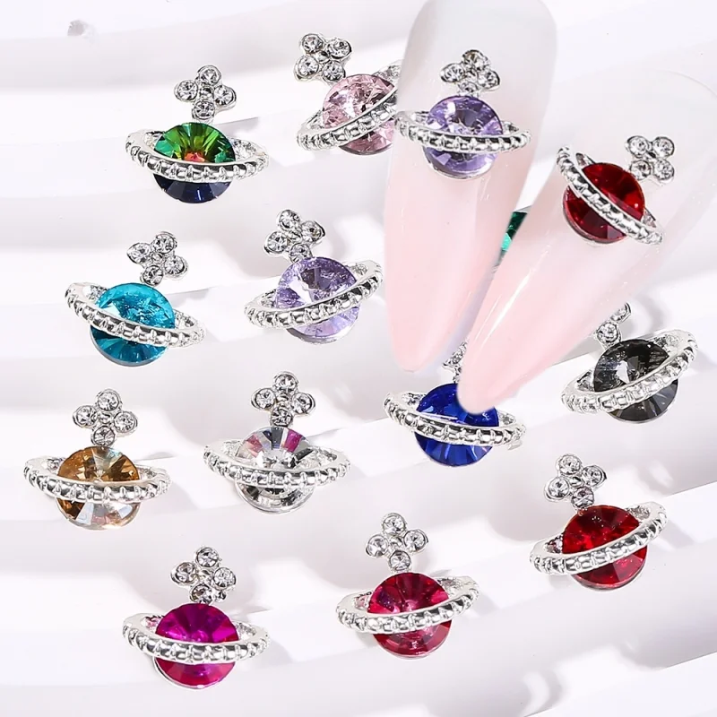 3D Crystals Diamond Nail Art Saturn Figure 3D Charms Alloy Rhinestone Nail Charms for Crafts DIY Nail Decorations