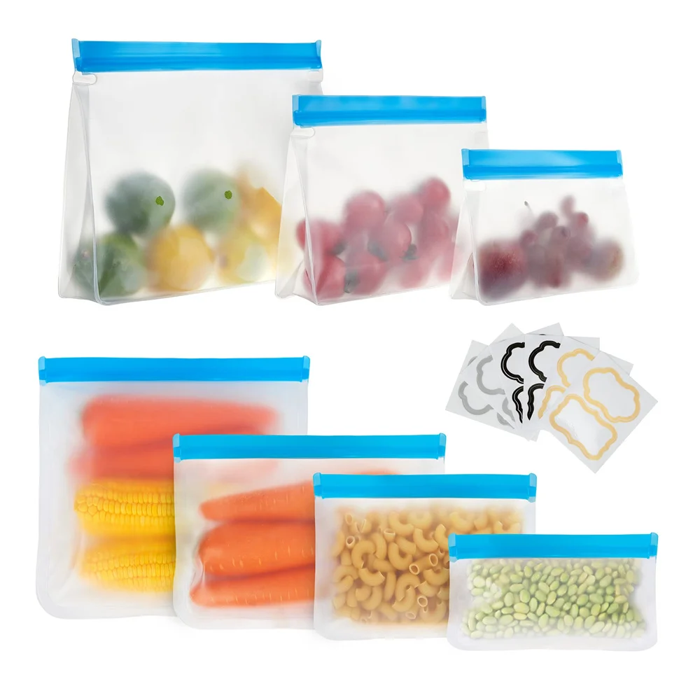 BPA FREE Leakproof PEVA Flat Freezer Food Bags Resealable Food Storage Lunch Bag For Meat Fruit Veggies