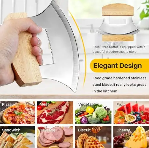 Pizza Cutter Wood Handle Pizza Knife Stainless Steel Sharp Pizza Multifunctional Food Slicer Rocker Ulu Knife