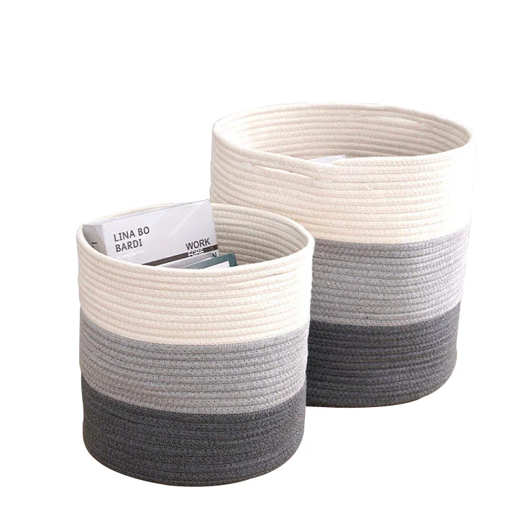 Large round cotton rope woven laundry fabric clothes storage basket for organizing