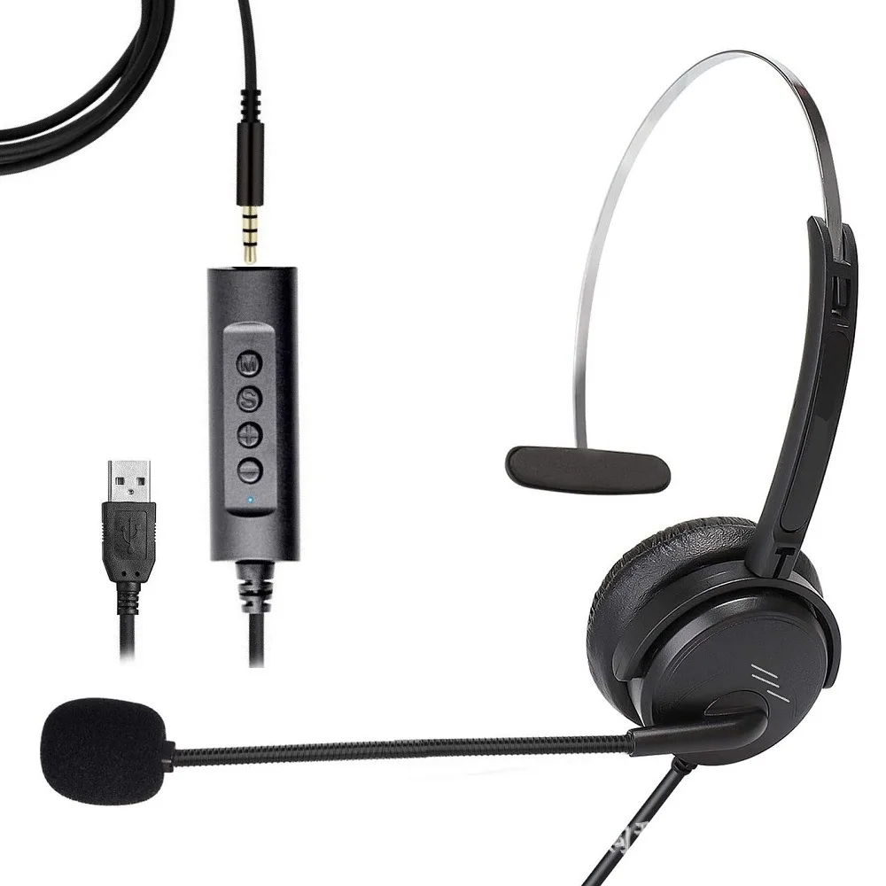 
Factory OEM Noise Canceling single spices Unilateral usb Headset for call center wired 3.5 mm Office headphone with microphone 