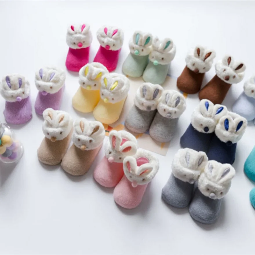 Newborn Baby Boys Girls Socks Winter Cute 3d Cartoon Baby Socks Warm Knitted Kids Non Slip Toddler Slipper Socks