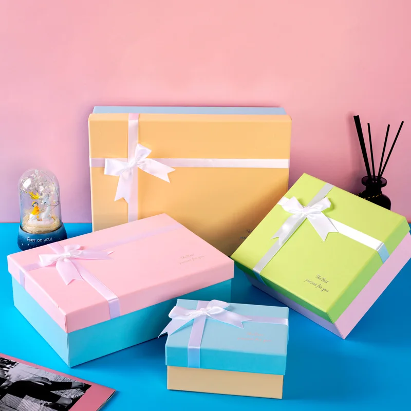 New custom large-size custom cardboard gift box Ribbon bow color box rectangular cover box