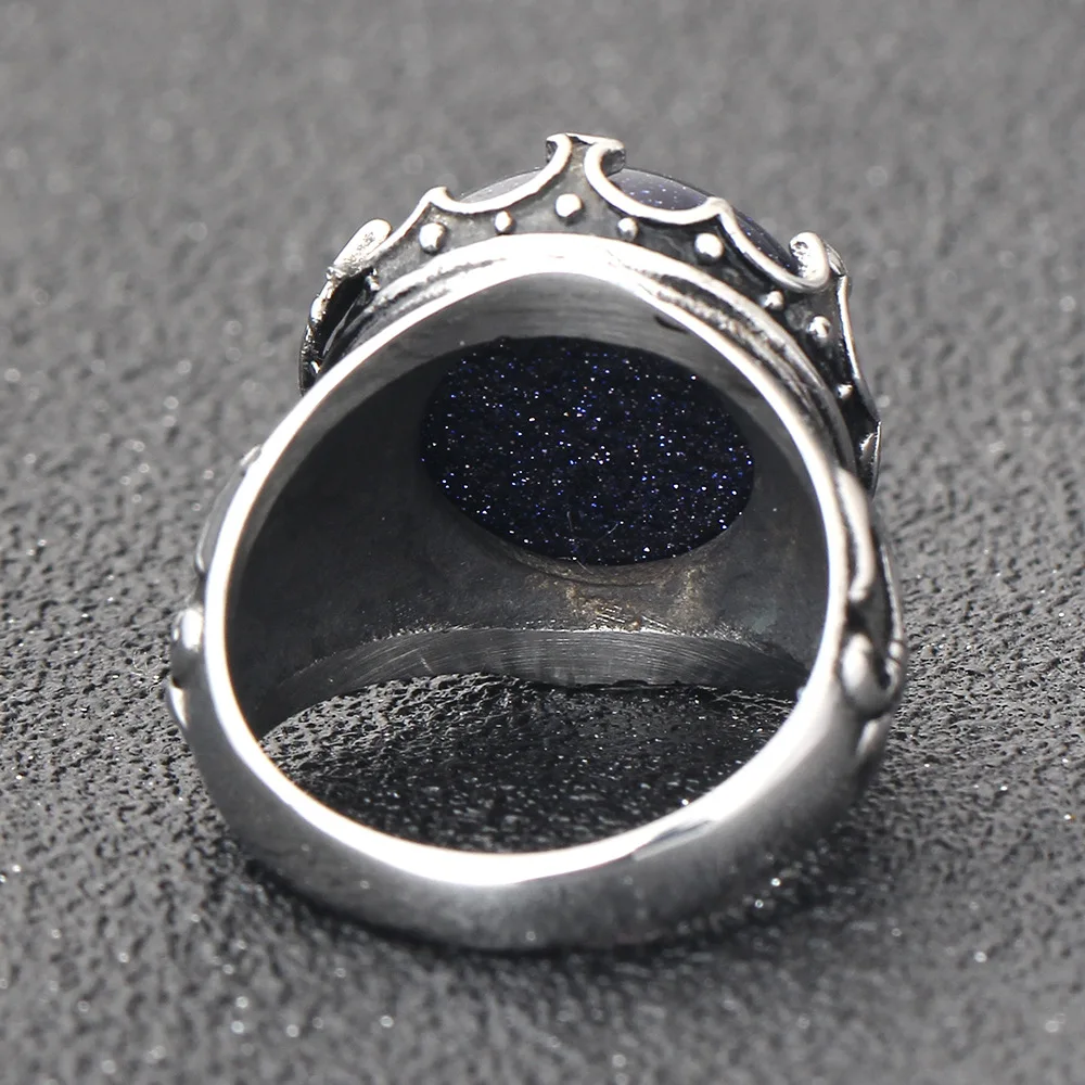 Fashion vintage turkish men rings stainless steel Jewelry blue san stone rings for men